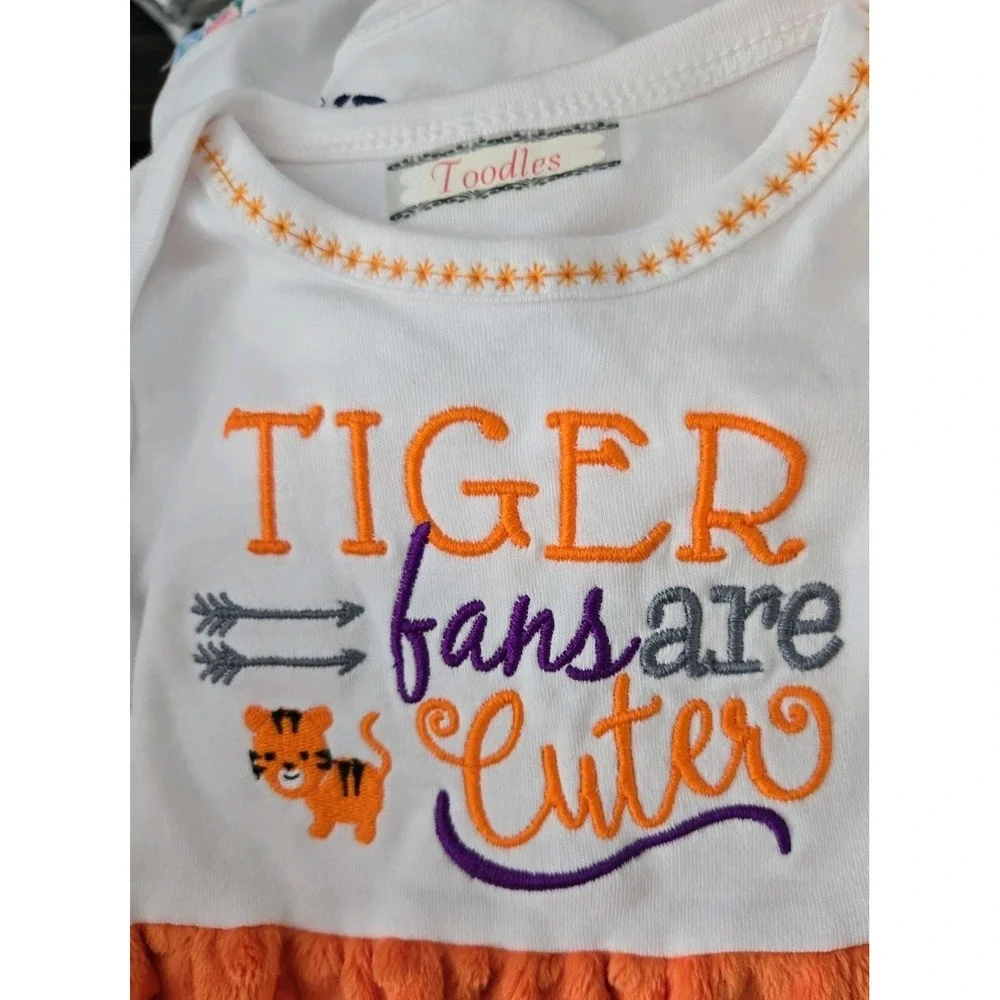 NWOT Toodles Boutique Orange and White Soft Nb Layette Gown Tiger Fans Are Cuter